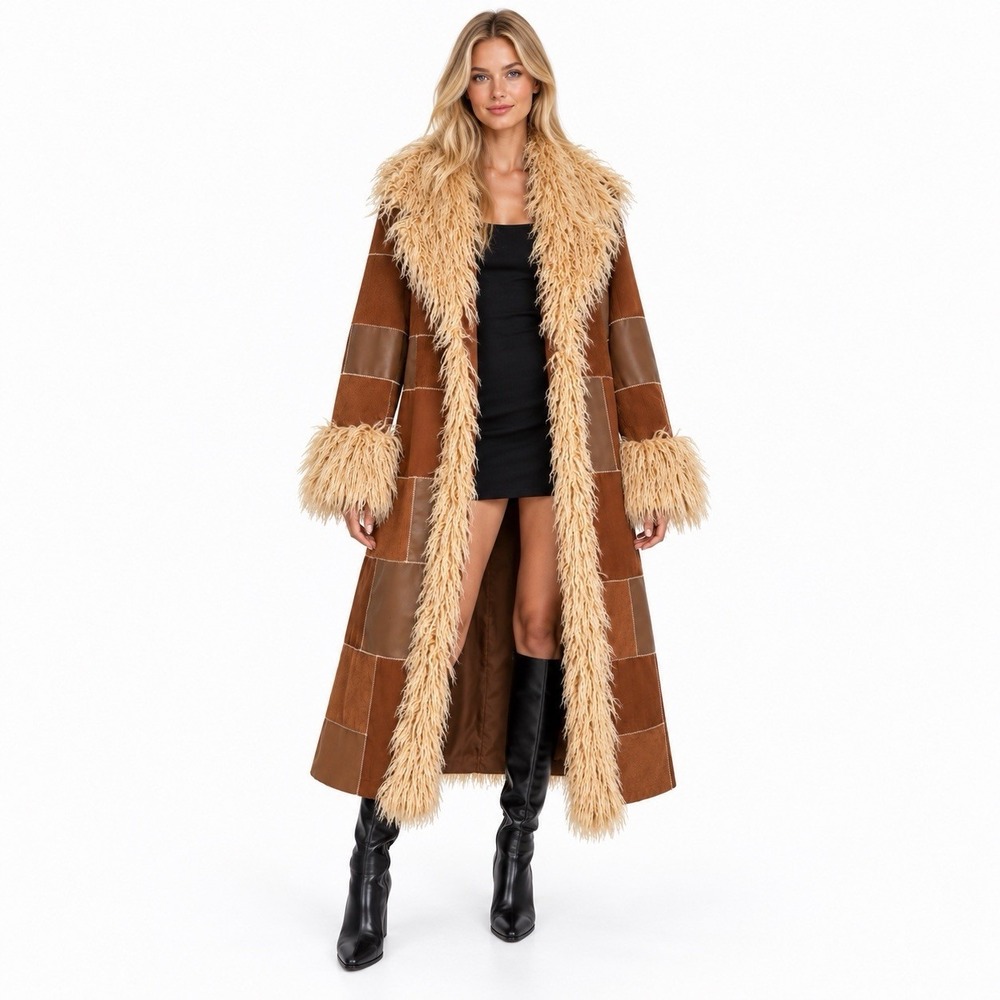 Dolls Kill Current Mood Penny Lane Patchwork Corduroy Faux Leather Long Coat L
